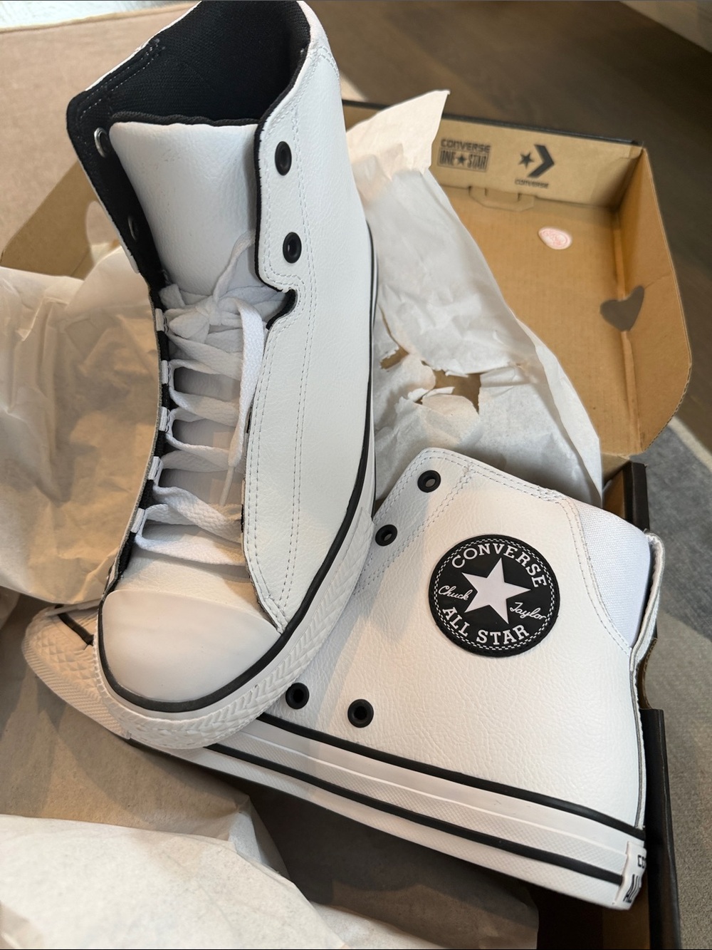 Converse White High Top Sneakers with Black Accents